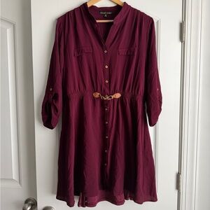 Always Indigo Maroon Button-Down Shirt Dress